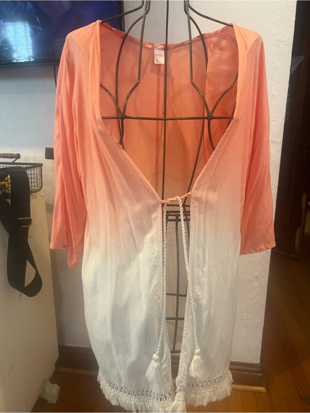 Bongo small Coral to White Ombre Tassel Cover-Up